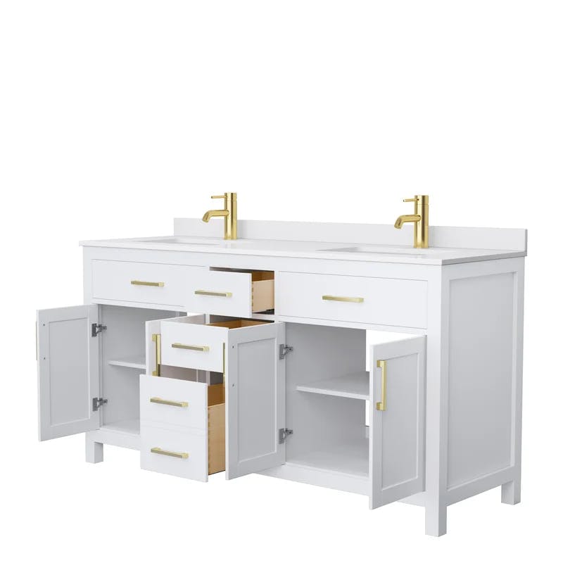 Beckett Freestanding 66'' White Double Vanity with Marble Top and Gold Accents
