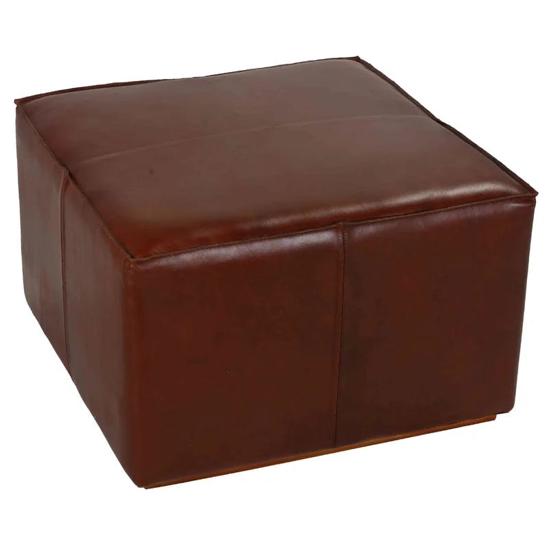 Nikola Large Square Brown Genuine Leather Ottoman