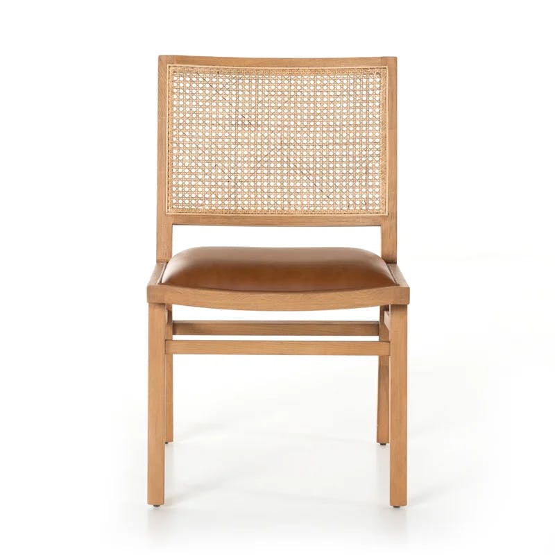 Contemporary Butterscotch Leather and Cane Side Chair in Brown