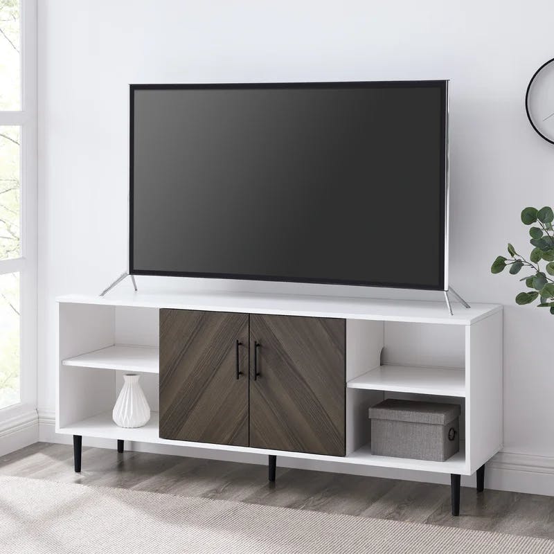Ash Brown Faux-Bookmatch 58'' Media Console with Cabinet
