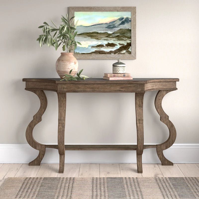 Lincoln Park Traditional Gray-Brown Demilune Console Table with Storage