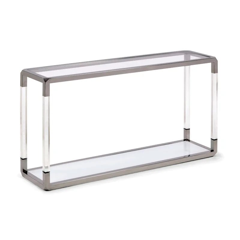 Jasper 55'' Airy Modern Console Table with White Glass Shelf