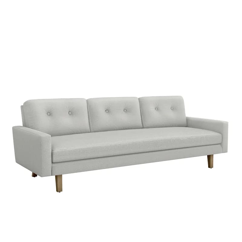 Fresco Fabric Tufted Pillow Back Aventura Sofa with Icy Gray Wood Legs