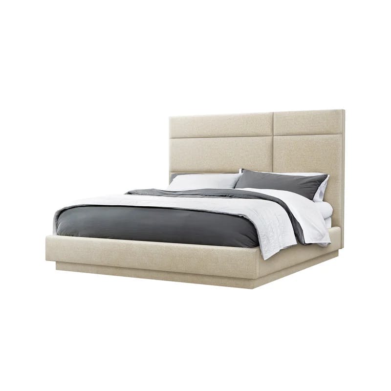 Quadrant Pearl Linen Queen Upholstered Platform Bed