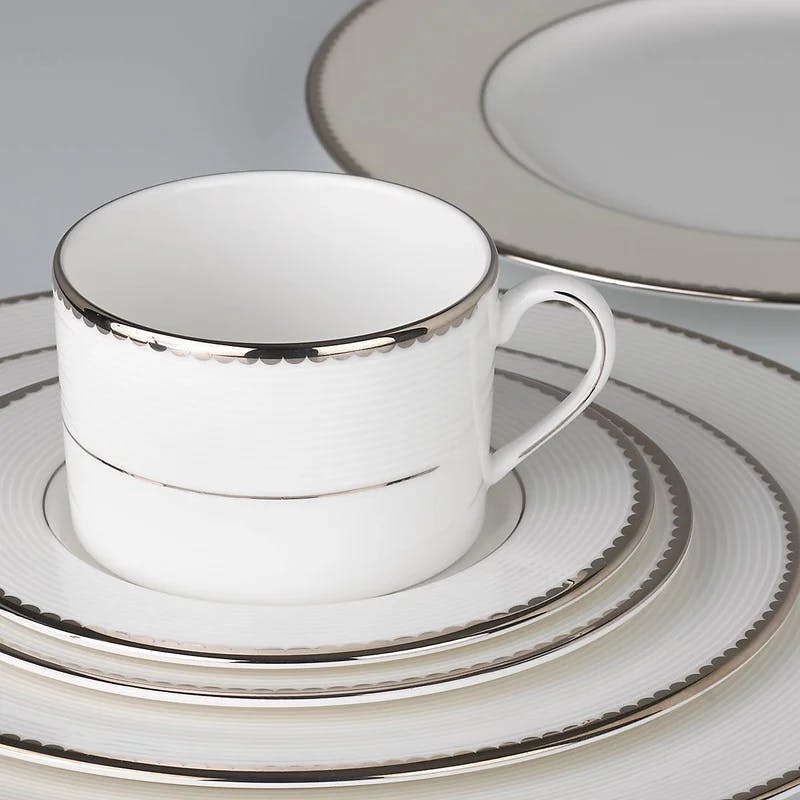 Elegant Platinum-Banded White Porcelain 5-Piece Place Setting