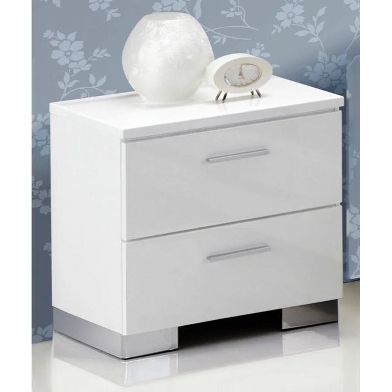 Lorimar Chic Contemporary 2-Drawer White Nightstand with Chrome Accents
