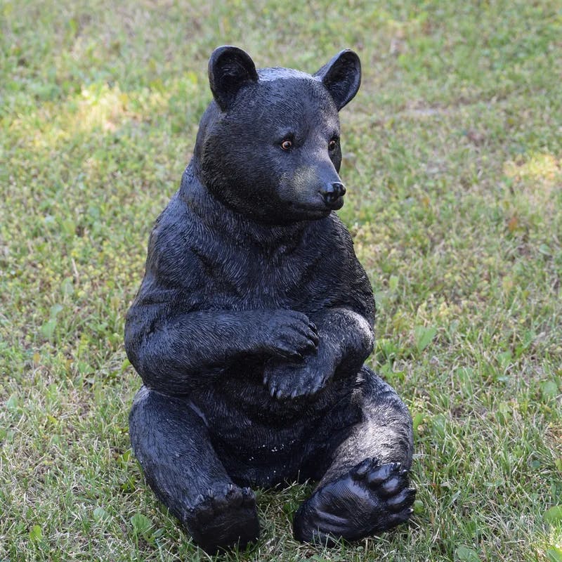 Rustic Black Bear Poly-Resin 12" Sitting Statue