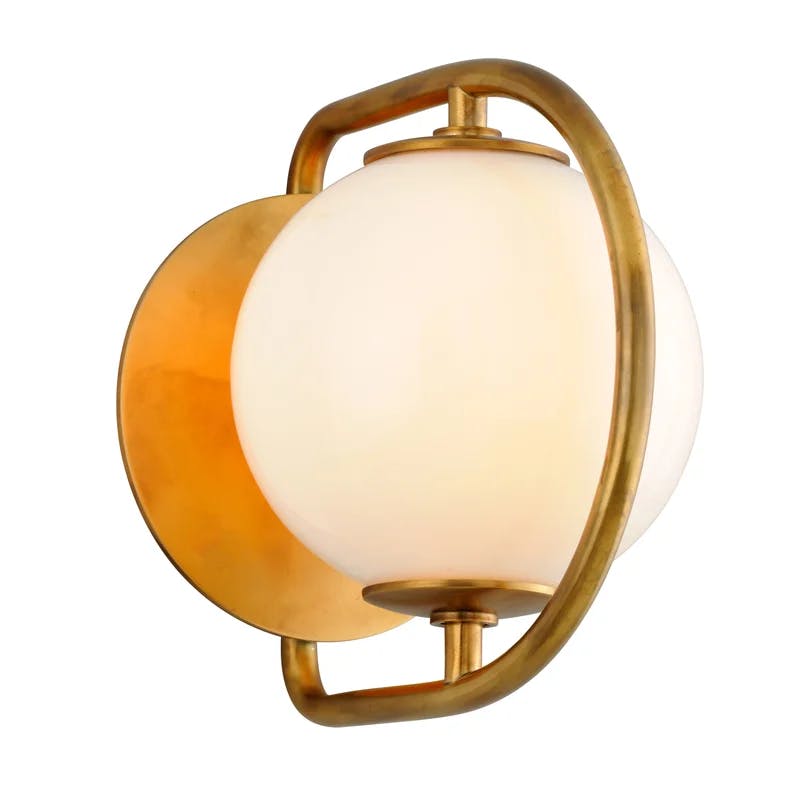 Everley Vintage Brass 1-Light Sconce with Opal White Glass Shade