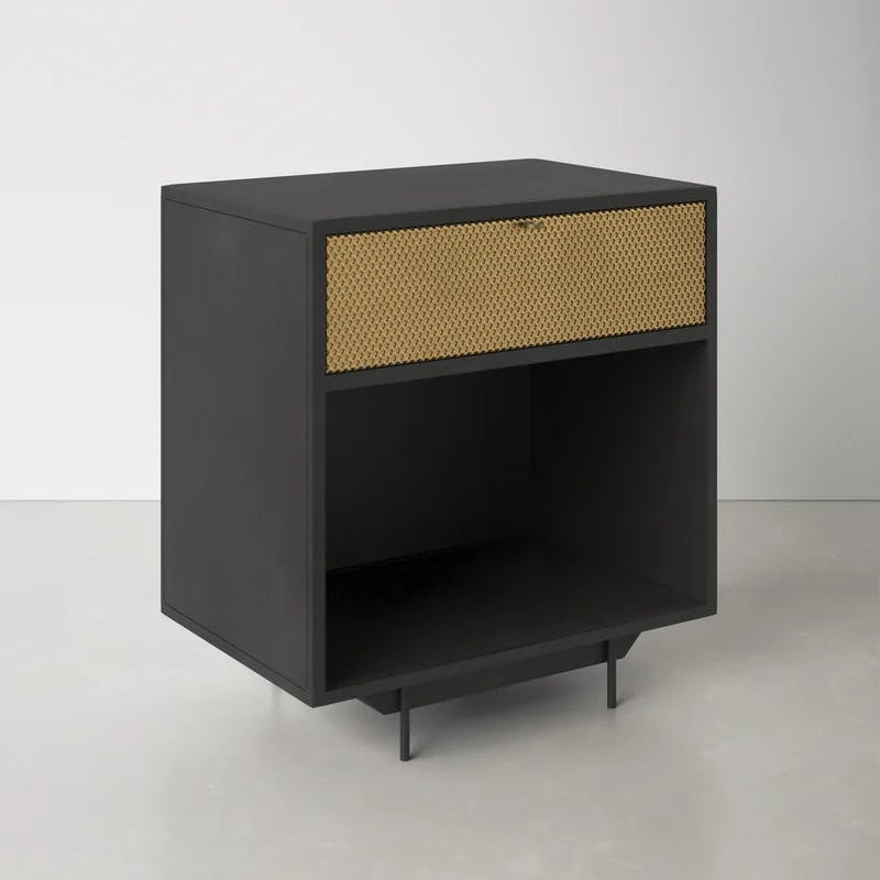 Contemporary Solstice Black Iron and Brass Nightstand