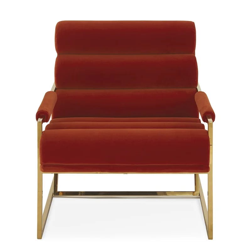 Persimmon Velvet Sled Base Lounge Chair with Metal Frame