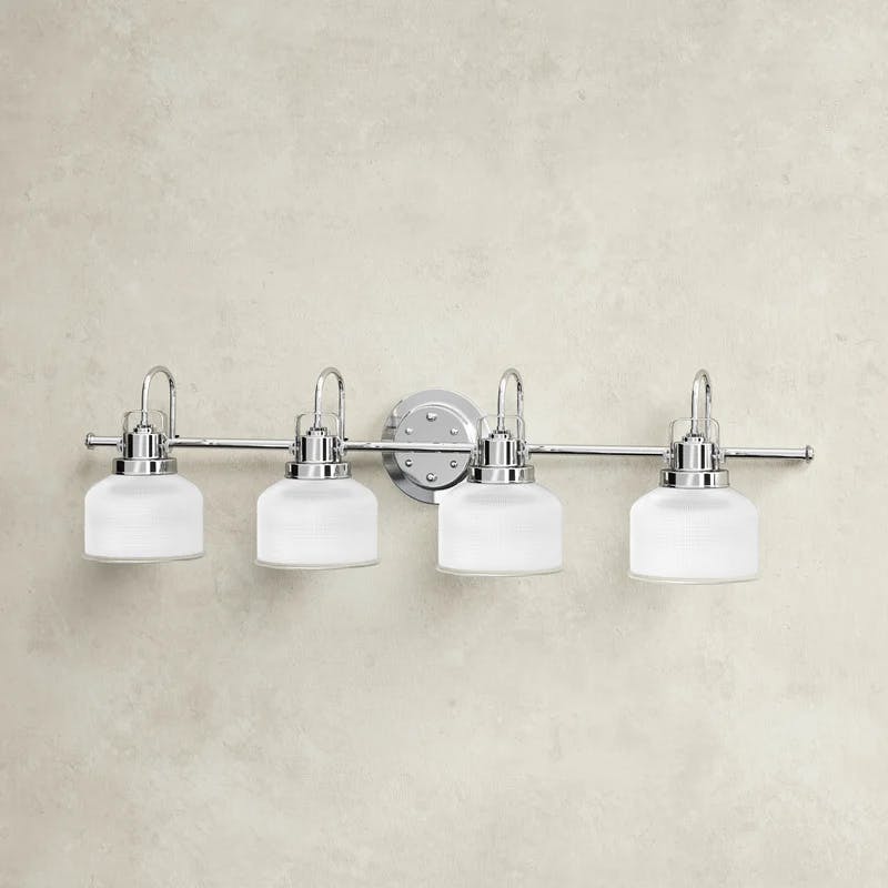 Archie Polished Chrome 4-Light Vintage Vanity Fixture with Double Prismatic Glass Shades