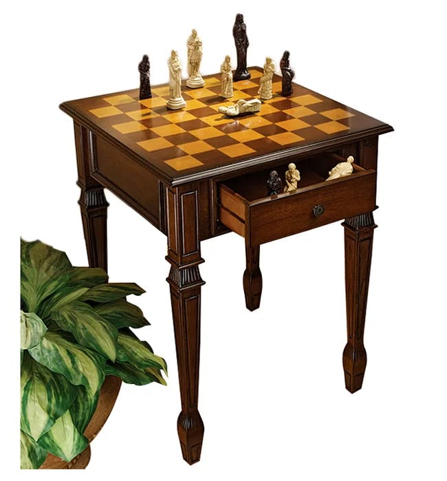 Heirloom 20.5" Walnut Square Chess Table with Hand-Painted Top