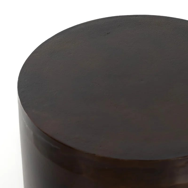Contemporary Brown Stone & Metal Round Occasional Table