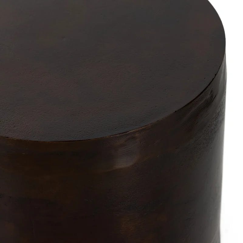 Contemporary Brown Stone & Metal Round Occasional Table