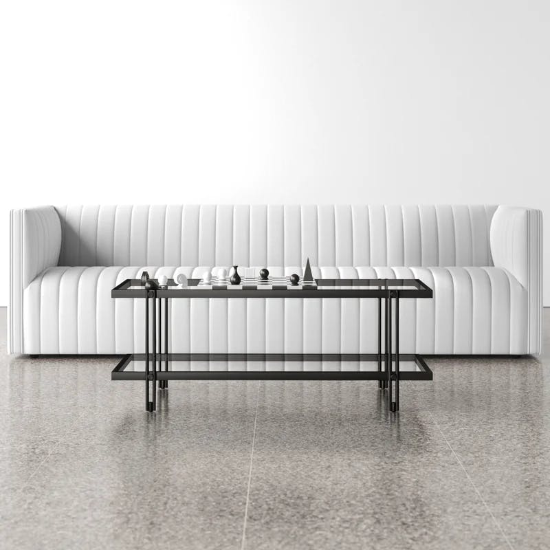 Beckham Rectangular Glass Coffee Table with Storage, Brass Finish