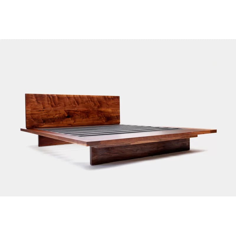 ARTLESS King Size Wood Frame Platform Bed with Bookcase
