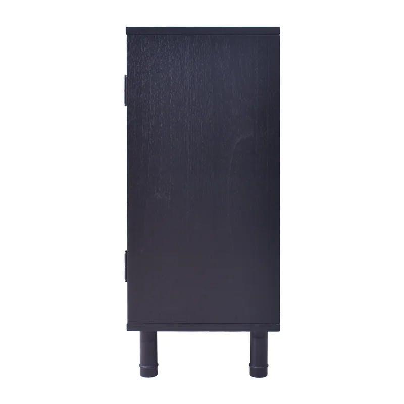 Delancey Boho-Modern Black/Brown Rattan 2-Door Storage Cabinet