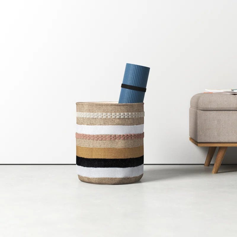 Cozy Striped Wool & Cotton Round Storage Basket