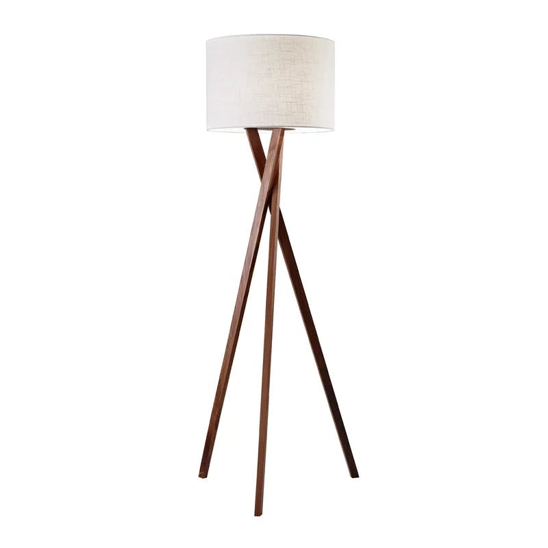 Harcourt 63'' White Textured Linen Shade Solid Wood Tripod Floor Lamp