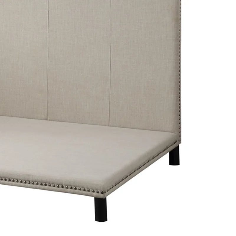 Beige Linen Full/Double Daybed with Nailhead Trim and Wood Frame