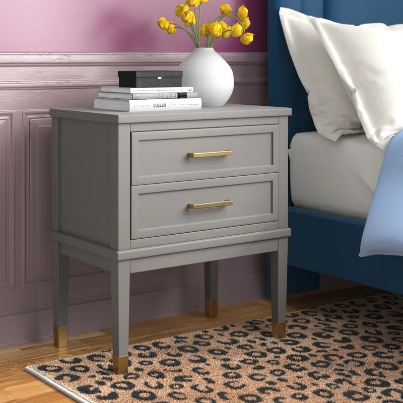 Modern Gray Rectangular Side Table with USB Port and Storage