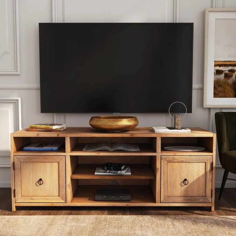 Elin Natural Wood 65'' Media Console with Adjustable Shelves