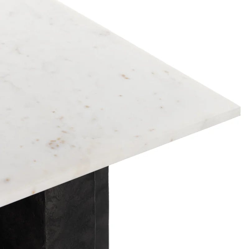 Contemporary Marlow Square End Table in Polished White Marble and Raw Black