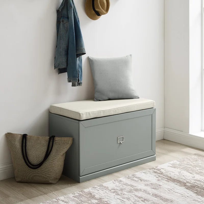 Harper Modern Gray Linen Blend Storage Bench with Cushion