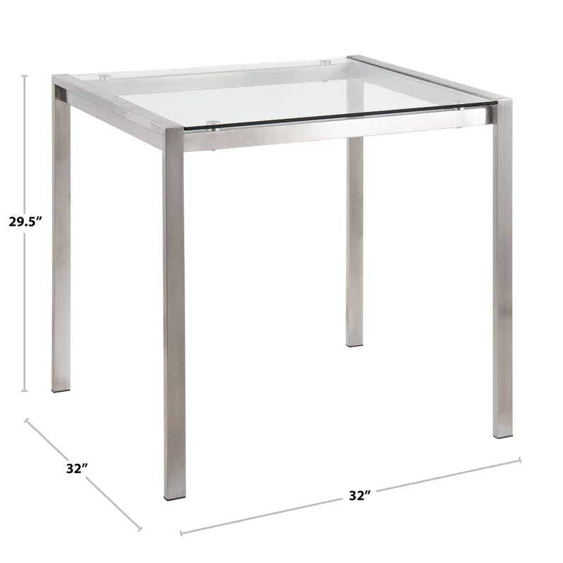 Fuji 32'' Square Stainless Steel Dining Table with Clear Glass Top