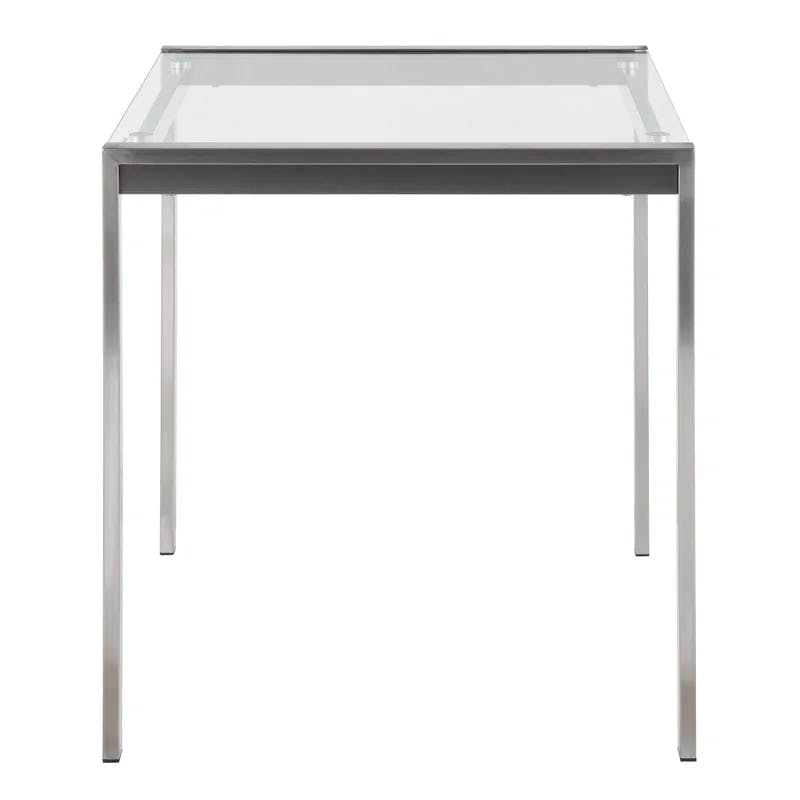 Fuji 32'' Square Stainless Steel Dining Table with Clear Glass Top