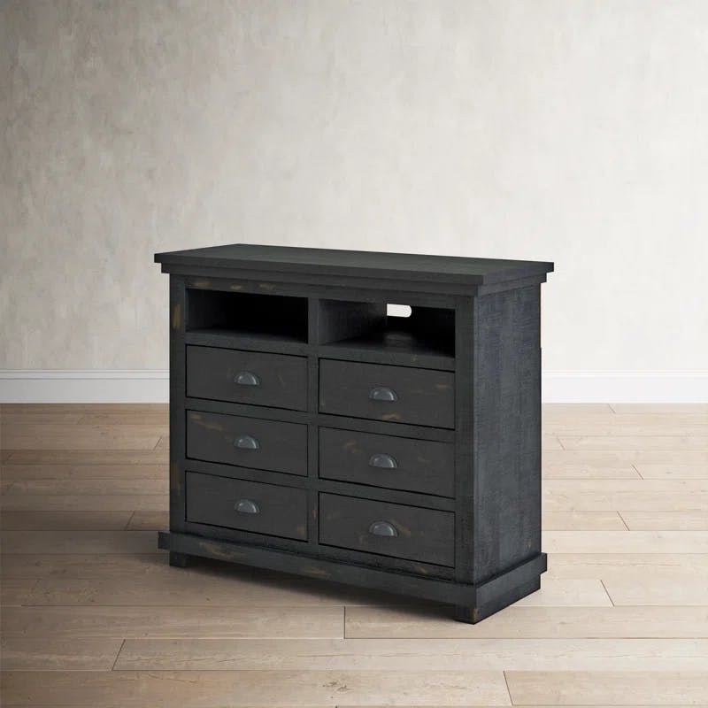 Rustic Black Salvaged Wood Media Chest with Cabinet