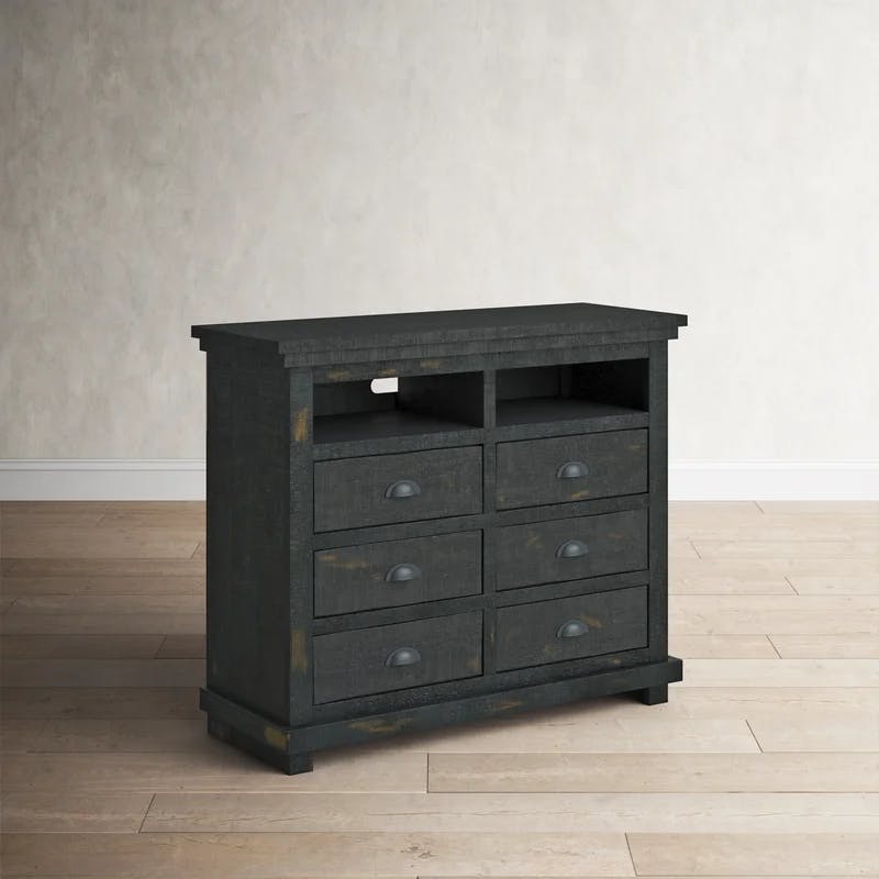 Rustic Black Salvaged Wood Media Chest with Cabinet
