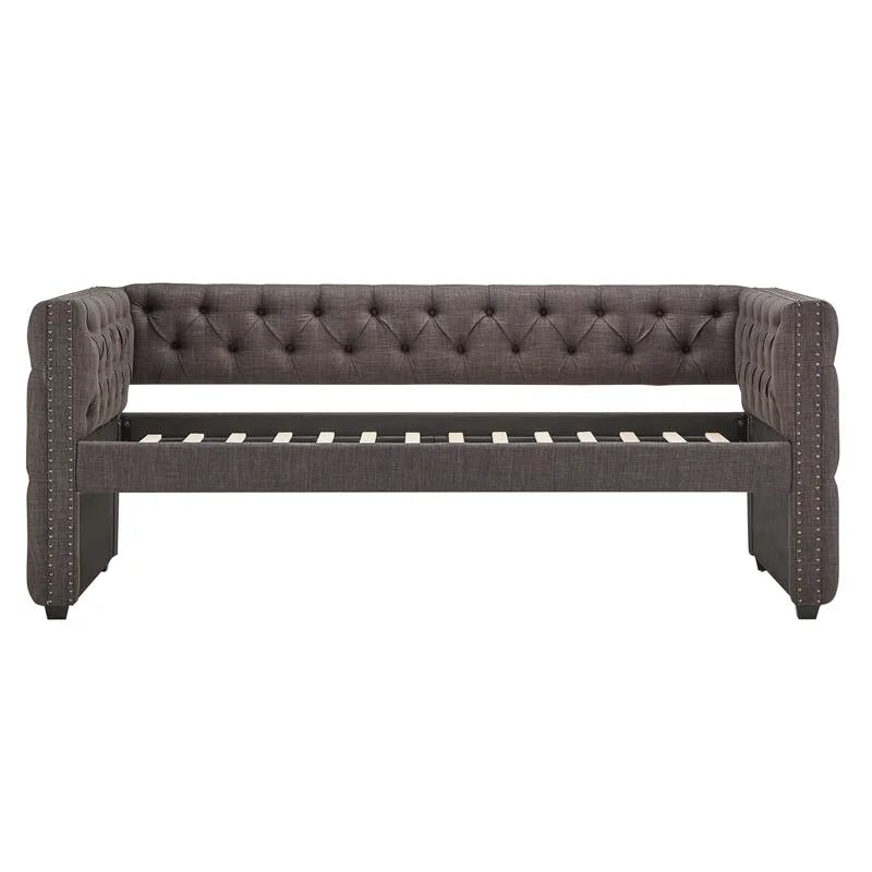 Elegant Twin Linen Upholstered Daybed with Nailhead Trim