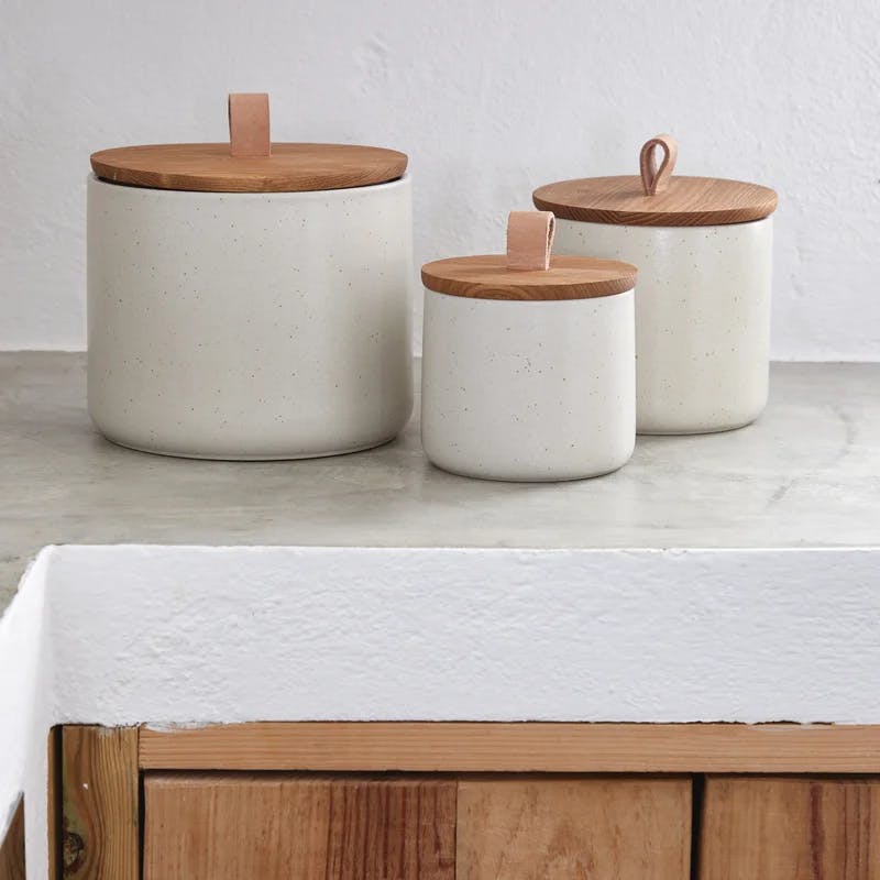 Pacifica Vanilla Ceramic Canister with Oak Wood Top