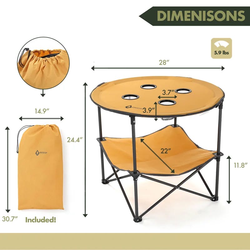 Arrowhead 28" Round Portable Folding Table with Storage - Tan