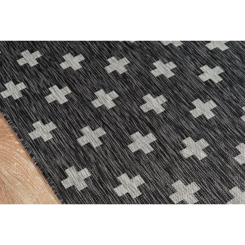 Contemporary Geometric Black Synthetic Runner Rug 2'7" x 7'6"