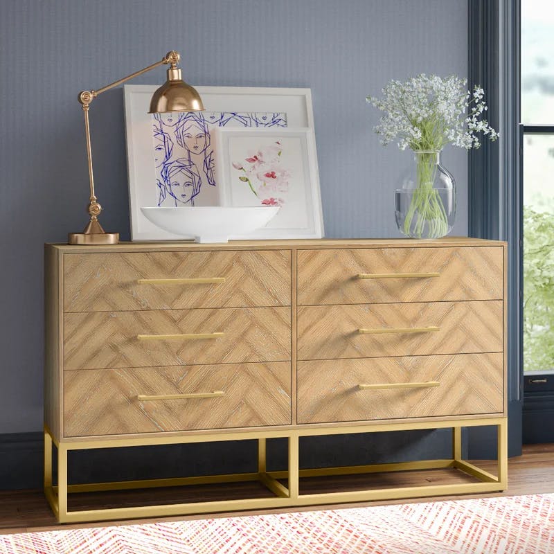 Estelle Rustic Oak 60" Double Dresser with Brass Accents