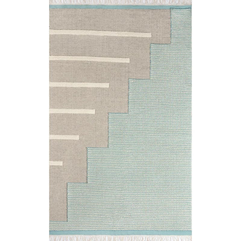 Karl Geometric Blue Wool 9' x 12' Handwoven Area Rug