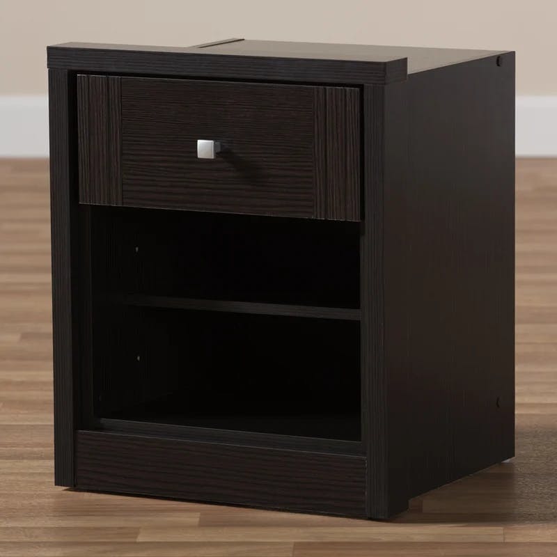 Danette Wenge Brown 1-Drawer Nightstand with Open Shelves