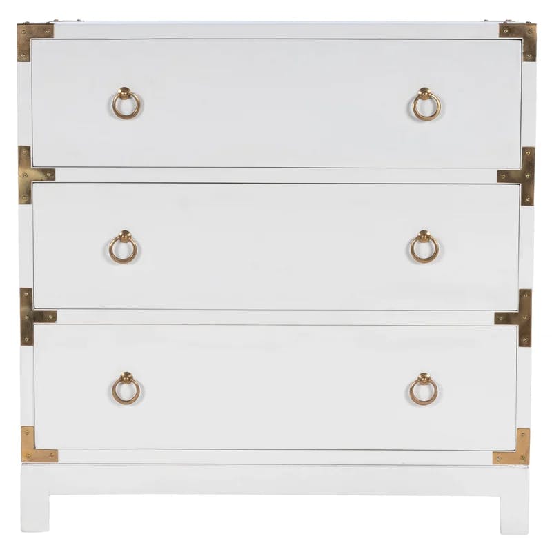 Transitional Glossy White Mango Wood 3-Drawer Dresser