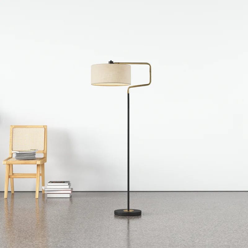 Mid-Century Modern Adjustable 57'' Black and Antique Brass Floor Lamp