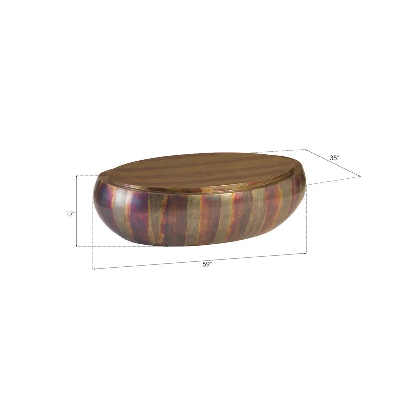 Contemporary Modern Oval Patina Coffee Table in Brown
