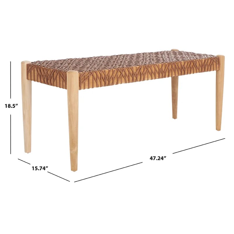 Bandelier 49'' Light Honey Teak and Leather Weave Bench with Storage