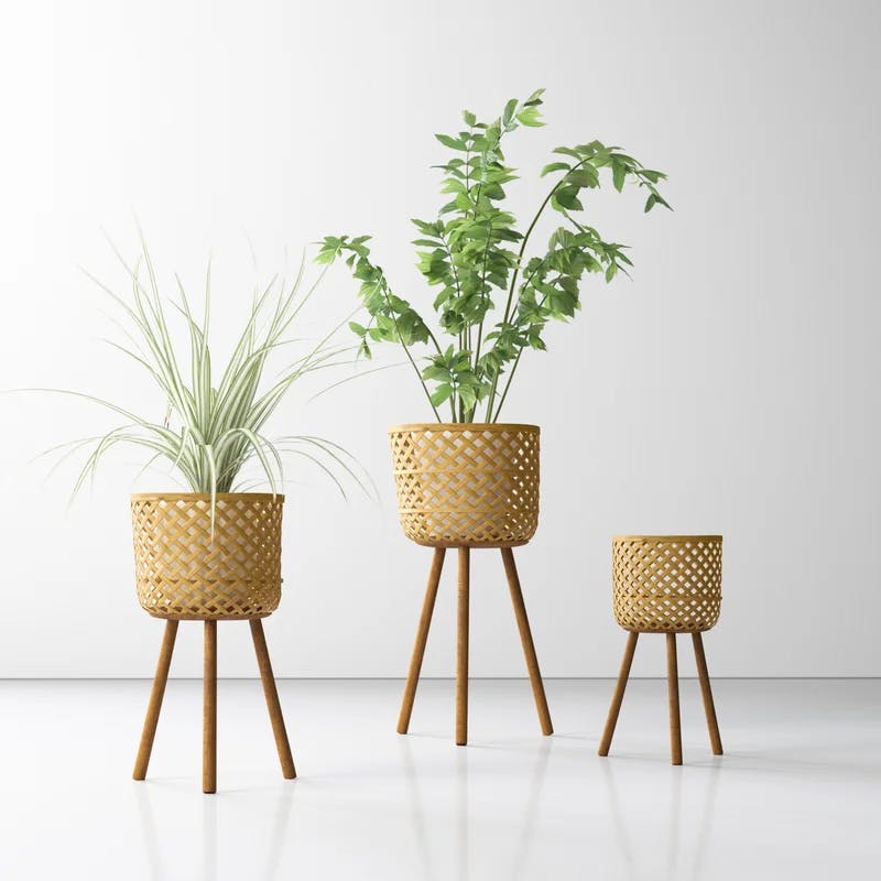 Elevated Natural Bamboo Floor Planters, Set of 3, Unfinished