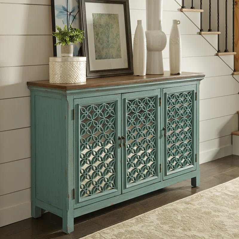 Del Transitional 56'' Green and Blue Freestanding Sideboard with Adjustable Shelving