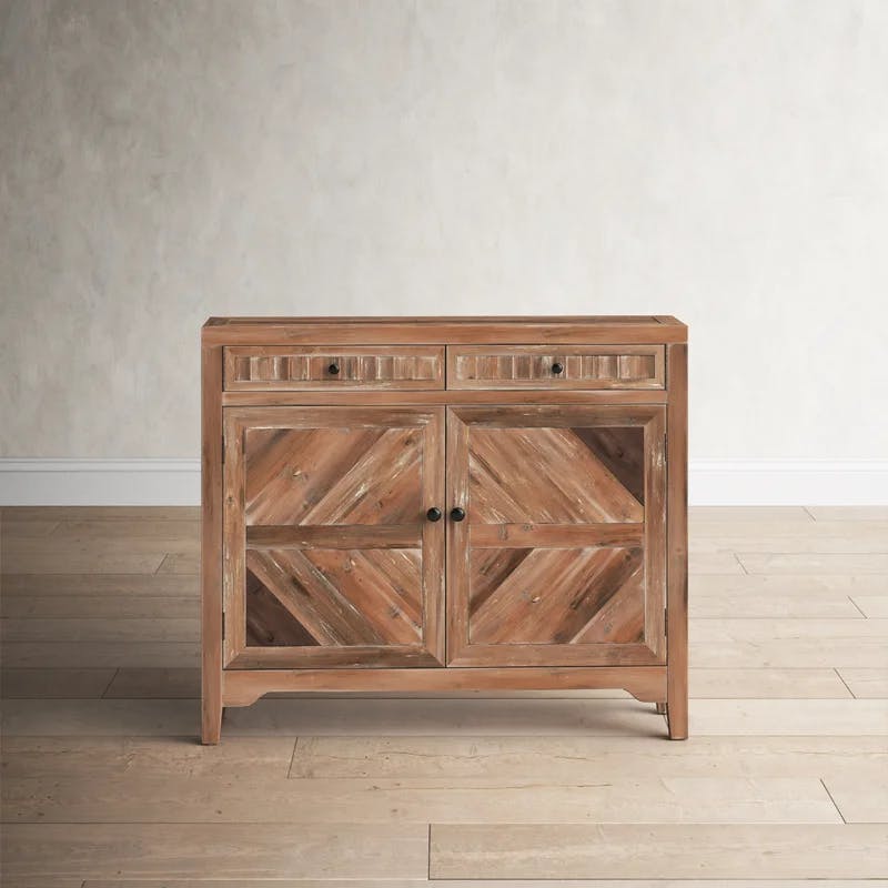 Rustic Reclaimed Fir Wood Console with Swing-Out Drawers