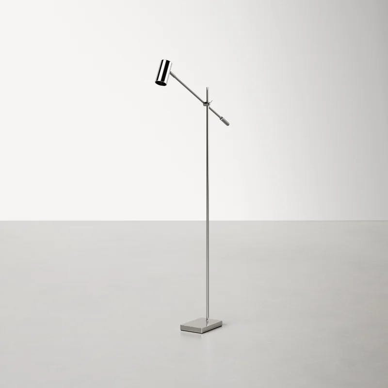 Sleek Brushed Steel LED Floor Lamp with Touch Sensor and Adjustable Arm