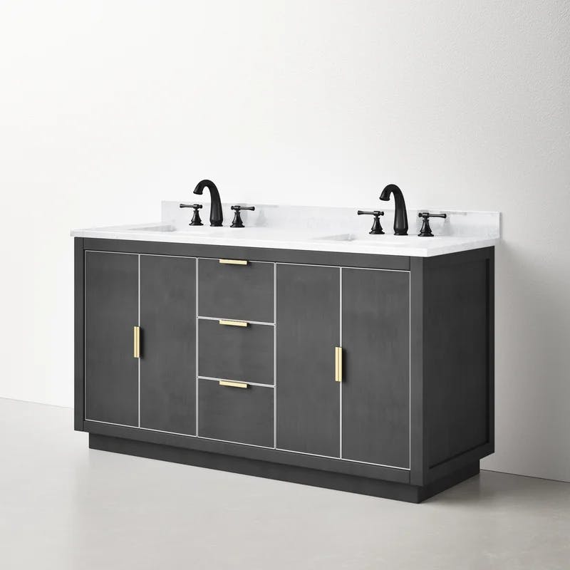 Contemporary 60" Twilight Gray Double Vanity with Carrara Marble Top