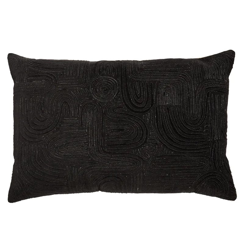 Deco Pfeiffer Black & Silver Embroidered Cotton Lumbar Pillow
