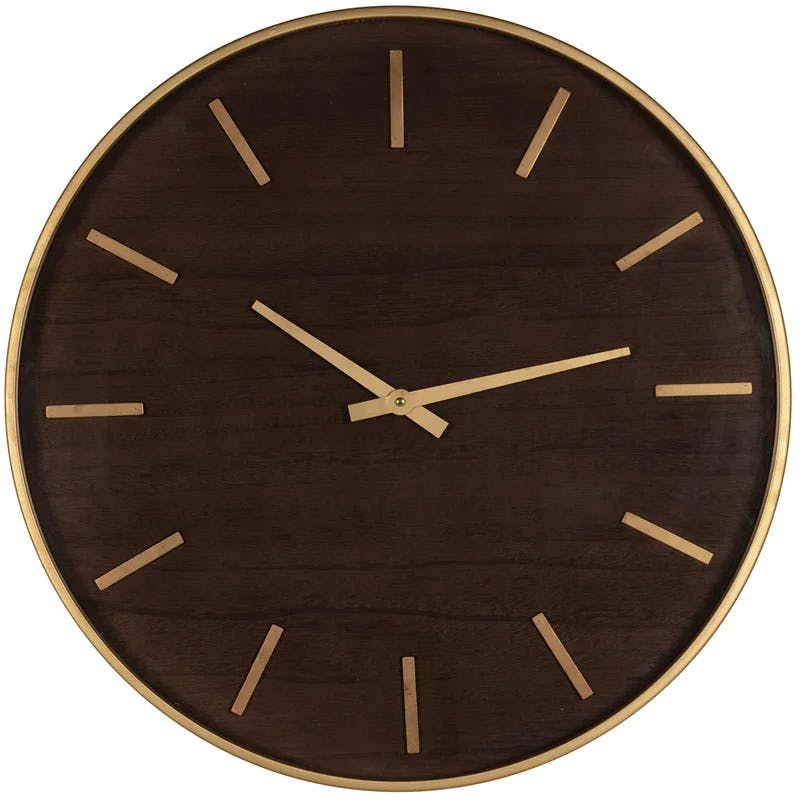 Mid-Century Mahogany Wood & Warm Metal 23.75'' Wall Clock